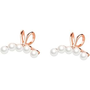 Reffeer Solid 925 Sterling Silver Pearl Cuff Earrings Clip Ons for Women Pearl Wrap Earrings Climber