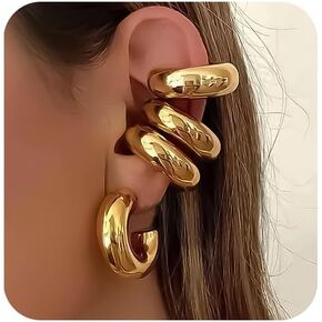 4PCS Chunky Ear Cuff for Women Non Piercing Ear Clip Earrings Fake Cartilage Wrap Clip On Elegant Ear Clips Hollow Lightweight Trendy Thick Ear Cuff Jewelry