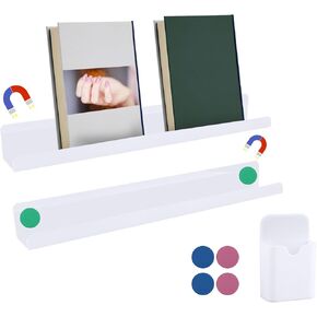 قطعتان من رف الكتب المغناطيسي مع حامل قلم مغناطيسي + 6 قطع مغناطيس سبورة بيضاء مستديرة، رف كتب عائم مغناطيسي رف كتب مغناطيسي لدراسة مكتب السبورة البيضاء in Kuwait