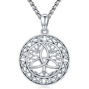 شجرة الحياة قلادة 925 الفضة الاسترليني شجرة قلادة الأيرلندية عقدة سلتيك قلادة الثالوث عقدة قلادة شجرة الحياة الأيرلندية Celitc مجوهرات هدايا للرجال النساء (الذهب والأسود والفضة) in Kuwait