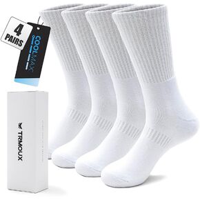 Men's Athletic Crew Socks - Quick-Dry Coolmax & Moisture-Wicking, Cushioned for Outdoor Sports, 4-Pack