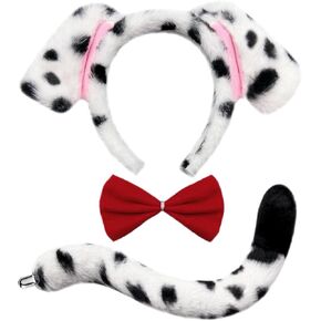 Dalmatian Costume for Adult Women - Dog Ears Headband Tail Bowtie Collar Accessories Set for Halloween Puppy Animal Costume Cosplay Dress Up Party