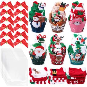 12 Pairs Christmas Fuzzy Socks for Women Cupcake Socks Fluffy Cozy Slipper Socks for Xmas Girls Gift