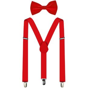 Suspenders For Men,Women Adjustable Suspends Bow Tie Set Solid Color Y Shape with Strong Clips Adjustable Braces