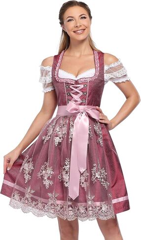 أزياء KOJOOIN Glorystar النسائية البافارية لمهرجان أكتوبر فساتين Dirndl الألمانية لكرنفال الهالوين زي بورجوندي M in Saudi Arabia
