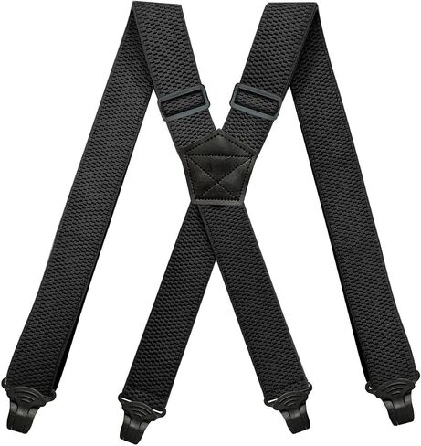 BaronHong Airport Friendly Suspenders,NO buzz Plastic 4 Clips 1.5 inch Fully Elastic Braces with Leather Patch Ski Suspenders in Kuwait