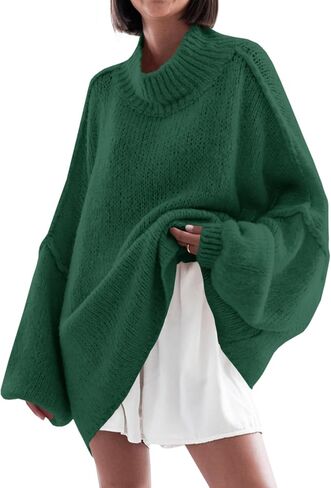 Saodimallsu Womens Oversized Sweaters Mock Neck Batwing Long Sleeve 2024 Fall Trendy Ribbed Knit Casual Tunic Sweater in Saudi Arabia