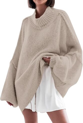 Saodimallsu Womens Oversized Sweaters Mock Neck Batwing Long Sleeve 2024 Fall Trendy Ribbed Knit Casual Tunic Sweater in Saudi Arabia