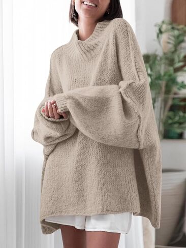Saodimallsu Womens Oversized Sweaters Mock Neck Batwing Long Sleeve 2024 Fall Trendy Ribbed Knit Casual Tunic Sweater in Saudi Arabia