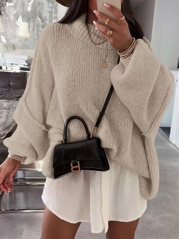 Saodimallsu Womens Oversized Sweaters Mock Neck Batwing Long Sleeve 2024 Fall Trendy Ribbed Knit Casual Tunic Sweater in Saudi Arabia