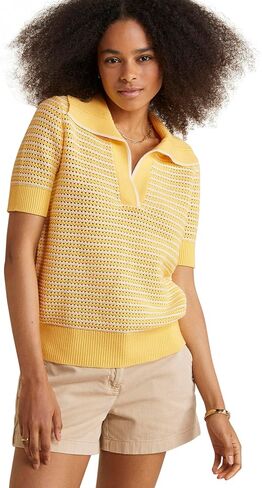 vineyard vines Women's Open-Stitch Short-Sleeve Polo Sweater in Saudi Arabia
