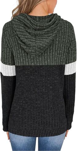 MixShe Women’s Color Block Knit Hoodie – Casual Long Sleeve Pullover Sweater Tops with Pocket in Saudi Arabia