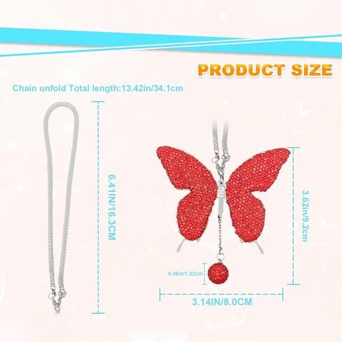 Bling Butterfly Diamond Car Hanging Accessories, Crystal Car Rear View Mirror Charms, Charms Good Luck Gifts Amulet Ornament Hanging Interio Car Decoration for Women Interior(White) in Saudi Arabia