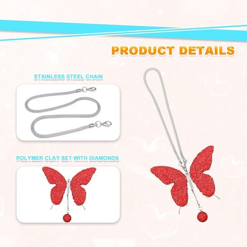 Bling Butterfly Diamond Car Hanging Accessories, Crystal Car Rear View Mirror Charms, Charms Good Luck Gifts Amulet Ornament Hanging Interio Car Decoration for Women Interior(White) in Saudi Arabia