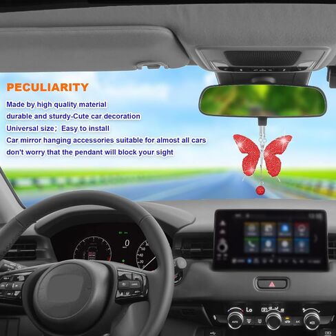 Bling Butterfly Diamond Car Hanging Accessories, Crystal Car Rear View Mirror Charms, Charms Good Luck Gifts Amulet Ornament Hanging Interio Car Decoration for Women Interior(White) in Saudi Arabia