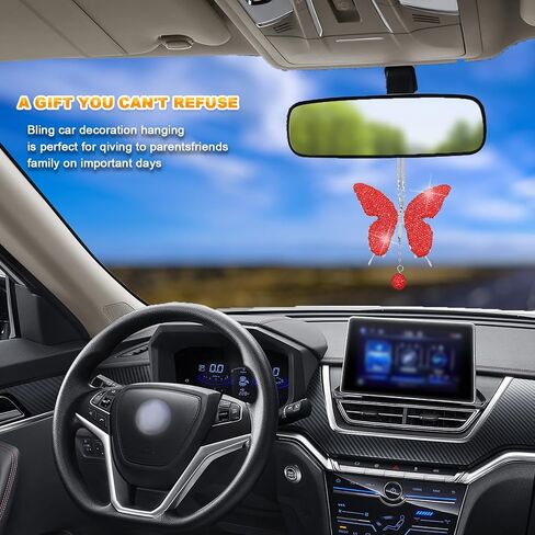 Bling Butterfly Diamond Car Hanging Accessories, Crystal Car Rear View Mirror Charms, Charms Good Luck Gifts Amulet Ornament Hanging Interio Car Decoration for Women Interior(White) in Saudi Arabia