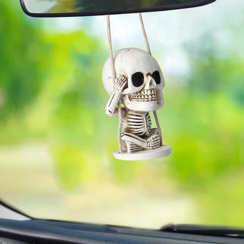 Halloween Decorations for Car Cute Spooky Gifts Skull Decor for Rear View Mirror Accessories Swinging Skeleton Hanging Ornaments Car Charms Truck Accessories for Men Women Jeeps Car Gifts for Dad Mom in Saudi Arabia