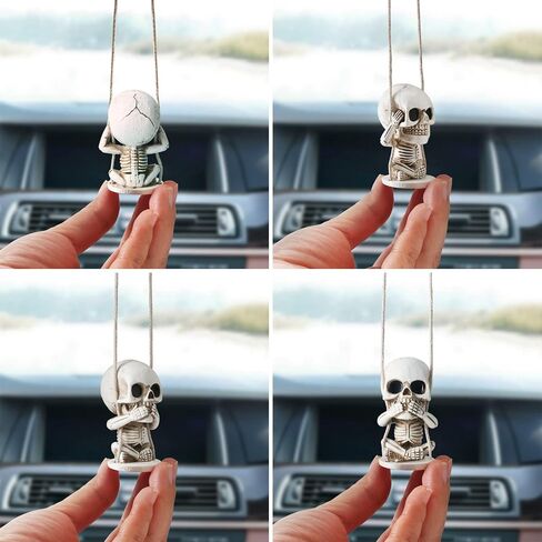 Halloween Decorations for Car Cute Spooky Gifts Skull Decor for Rear View Mirror Accessories Swinging Skeleton Hanging Ornaments Car Charms Truck Accessories for Men Women Jeeps Car Gifts for Dad Mom in Saudi Arabia