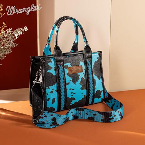 Montana West Wrangler Cow Print Tote Handbag and Bifold Credit Card Wallet Set in Saudi Arabia