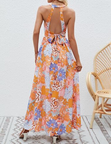ZESICA Women's 2024 Summer Halter Neck Floral Print Backless Split Beach Party Maxi Dress in Saudi Arabia