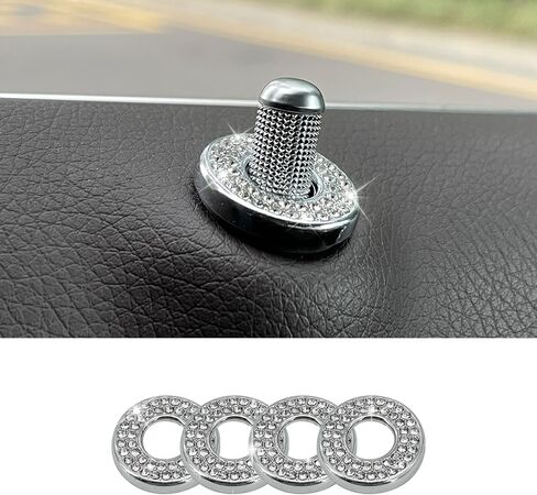 4 Pack Bling Car Inner Door Lock Covers, Rhinestones Pull Rod Bolt Stickers, Automotive Interior Car Door Lock Pin Caps for C Class C200L GLC260 C260L (White) in Kuwait