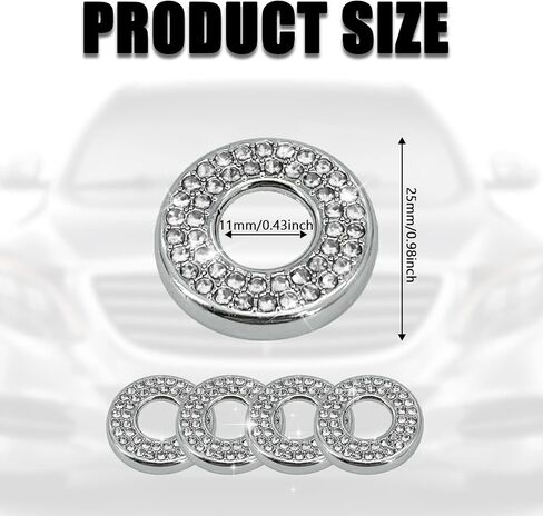 4 Pack Bling Car Inner Door Lock Covers, Rhinestones Pull Rod Bolt Stickers, Automotive Interior Car Door Lock Pin Caps for C Class C200L GLC260 C260L (White) in Kuwait
