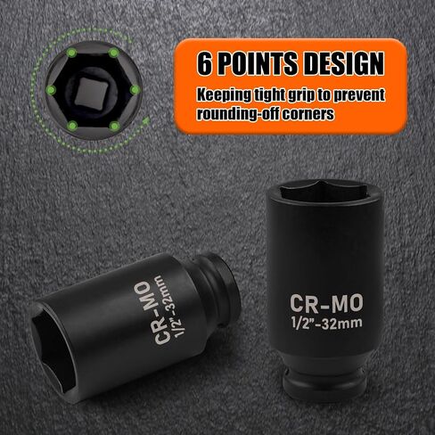 1/2" Drive Deep Impact Socket, 36mm Metric Socket, Axle Nut Socket CR-MO 6 Point for Easy Removal of Axle Shaft Nuts in Saudi Arabia