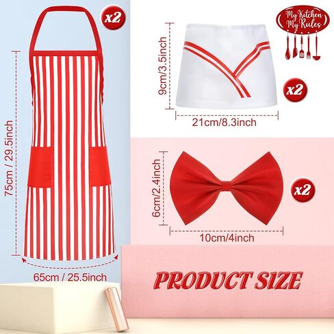 4 Pieces 1950s Adult Waiter Costume Kit Apron Tray with Strap Soda Jerk Chef Hat Bow Knot for 1950s Diner Dress Party in Kuwait