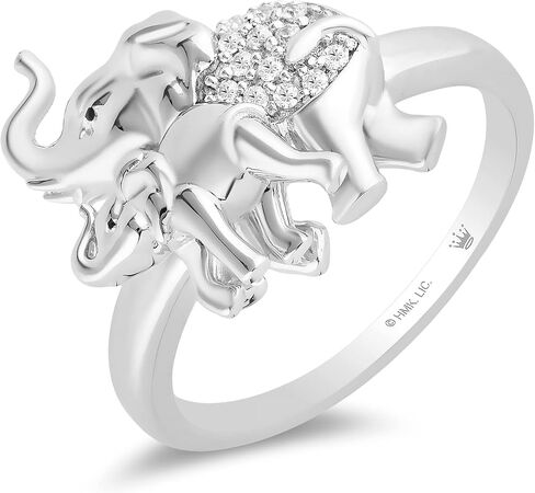 Jewelili Hallmark Fine Jewelry Sterling Silver Natural White Round Diamond Accent Mom and Baby Elephants Ring in Saudi Arabia