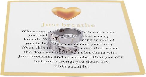 Dainty Just Breathe Ring for Women, Inspirational Engraved Heart Stainless Steel Open Ring Encouragement Daily Motivation Love Yourself Jewelry Gift in Saudi Arabia