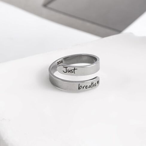 Dainty Just Breathe Ring for Women, Inspirational Engraved Heart Stainless Steel Open Ring Encouragement Daily Motivation Love Yourself Jewelry Gift in Saudi Arabia