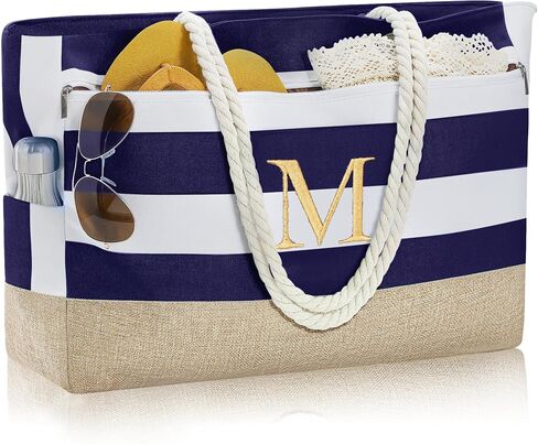 Large Initial Beach Bag Waterproof Tote Zipper Bag Personalized Gifts for Women Her Birthday Travel Beach Essential in Saudi Arabia