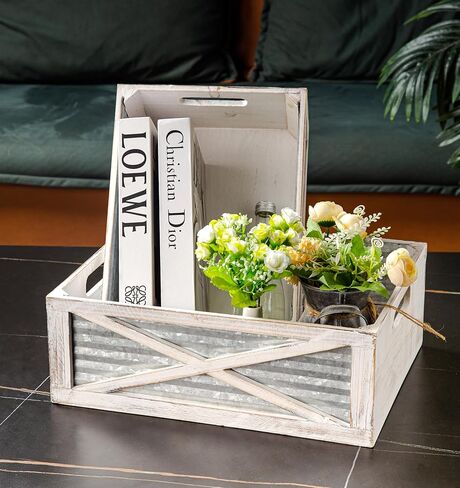 مجموعة من 3 صناديق خشبية متداخلة، صناديق حاويات تخزين خشبية ريفية بمقابض مقصوصة، سلال خشبية مزخرفة للعرض، باب الحظيرة (رمادي) in Kuwait