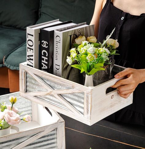 مجموعة من 3 صناديق خشبية متداخلة، صناديق حاويات تخزين خشبية ريفية بمقابض مقصوصة، سلال خشبية مزخرفة للعرض، باب الحظيرة (رمادي) in Kuwait