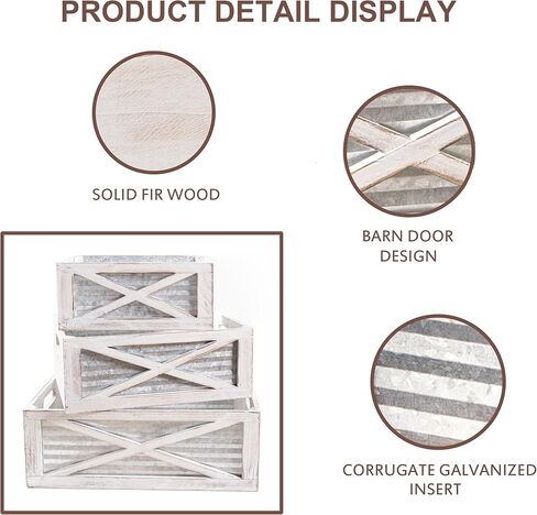 مجموعة من 3 صناديق خشبية متداخلة، صناديق حاويات تخزين خشبية ريفية بمقابض مقصوصة، سلال خشبية مزخرفة للعرض، باب الحظيرة (رمادي) in Kuwait