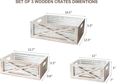 مجموعة من 3 صناديق خشبية متداخلة، صناديق حاويات تخزين خشبية ريفية بمقابض مقصوصة، سلال خشبية مزخرفة للعرض، باب الحظيرة (رمادي) in Kuwait