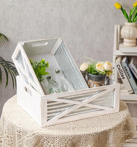 مجموعة من 3 صناديق خشبية متداخلة، صناديق حاويات تخزين خشبية ريفية بمقابض مقصوصة، سلال خشبية مزخرفة للعرض، باب الحظيرة (رمادي) in Kuwait