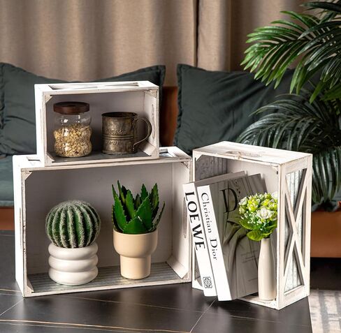 مجموعة من 3 صناديق خشبية متداخلة، صناديق حاويات تخزين خشبية ريفية بمقابض مقصوصة، سلال خشبية مزخرفة للعرض، باب الحظيرة (رمادي) in Kuwait