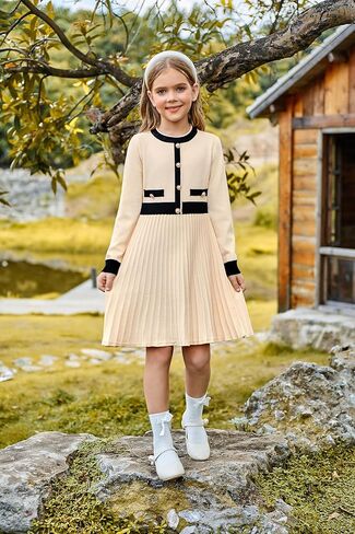 GRACE KARIN Girls Sweater Fall Dress Long Sleeve Knit A Line Contrast Casual Winter Dresses 5-12Y in Saudi Arabia