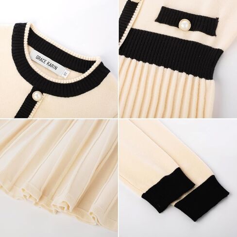 GRACE KARIN Girls Sweater Fall Dress Long Sleeve Knit A Line Contrast Casual Winter Dresses 5-12Y in Saudi Arabia