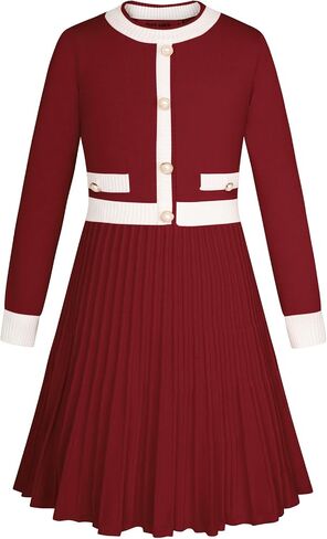 GRACE KARIN Girls Sweater Fall Dress Long Sleeve Knit A Line Contrast Casual Winter Dresses 5-12Y in Saudi Arabia