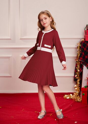 GRACE KARIN Girls Sweater Fall Dress Long Sleeve Knit A Line Contrast Casual Winter Dresses 5-12Y in Saudi Arabia