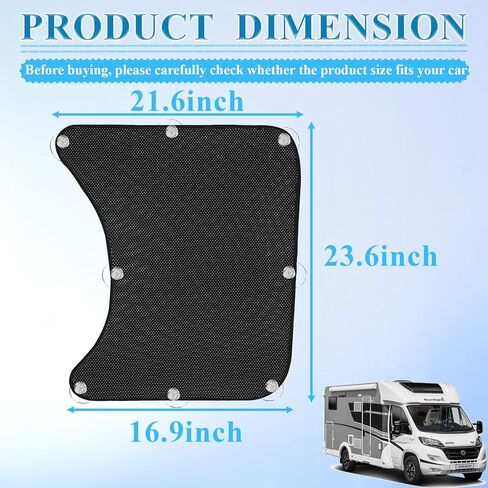 قطعتان من مظلة الشمس للنافذة الجانبية للشاحنة مع أكواب شفط، ألياف البوليستر للحماية من الأشعة فوق البنفسجية، مظلة نافذة RV متوافقة مع نصف شاحنة RV (21.6 بوصة × 23.6 بوصة) in Kuwait