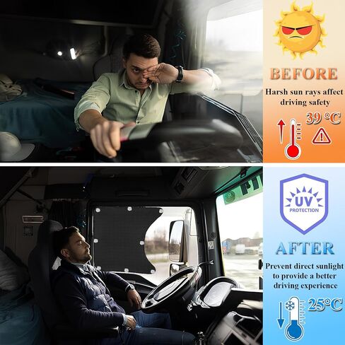 قطعتان من مظلة الشمس للنافذة الجانبية للشاحنة مع أكواب شفط، ألياف البوليستر للحماية من الأشعة فوق البنفسجية، مظلة نافذة RV متوافقة مع نصف شاحنة RV (21.6 بوصة × 23.6 بوصة) in Kuwait