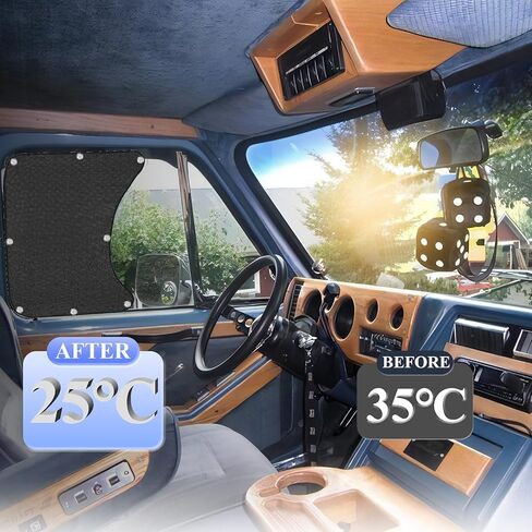 قطعتان من مظلة الشمس للنافذة الجانبية للشاحنة مع أكواب شفط، ألياف البوليستر للحماية من الأشعة فوق البنفسجية، مظلة نافذة RV متوافقة مع نصف شاحنة RV (21.6 بوصة × 23.6 بوصة) in Kuwait