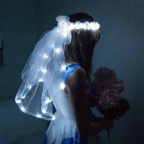 JAKAWIN Light Up Bowknot Wedding Veil Tulle Bridal Shower Short Veils Bachelorette Party Hair Accessories for Women TS001 in Kuwait