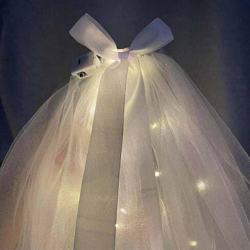 JAKAWIN Light Up Bowknot Wedding Veil Tulle Bridal Shower Short Veils Bachelorette Party Hair Accessories for Women TS001 in Kuwait