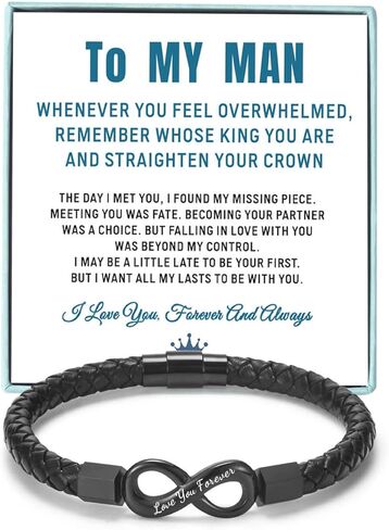To My Man Straighten Your Crown Bracelet for Husband Boyfriend Mens Braided Leather Bracelets Valentine Birthday Christmas Gifts for Him in Saudi Arabia