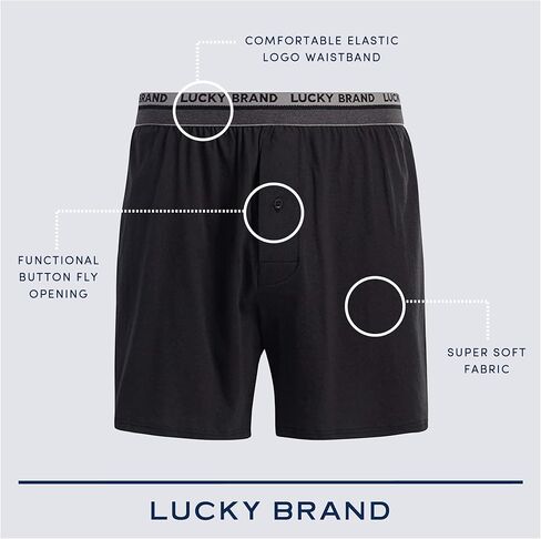 سراويل بوكسر رجالية من Lucky Brand - 6 قطع فضفاضة من نسيج ناعم للرجال - بوكسر كلاسيكي مسامي للرجال (S-XL)، مقاس متوسط، أسود داكن/مخطط/رمادي فحمي in Saudi Arabia