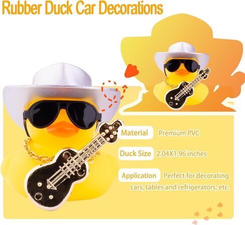 Car Rubber Duck, Yellow Duck Car Dashboard Decorations with Mini Cowboy Hat Musical Instrument Sunglasses Necklace(Sparkling Silver) in Saudi Arabia